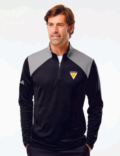 Adidas - Textured Mixed Media Quarter-Zip Pullover - A532 Black Three Gray $86.72-$89.72